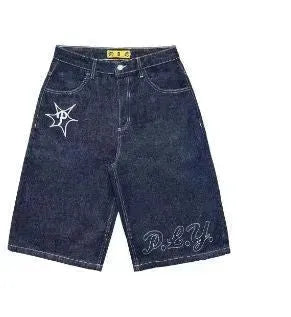 Full Embroidery Dark Blue Denim Shorts Men Jeans - EX-STOCK CANADA