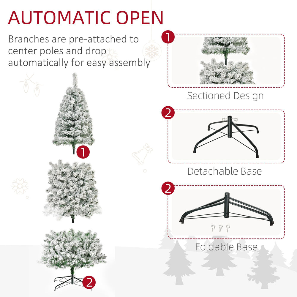 9 Feet Prelit Artificial Snow Flocked Pencil Christmas Tree, Slim Xmas Tree With Warm White LED Light, Holiday Home Xmas Decoration, Green EX-STOCK Canada 