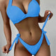 European And American Solid Color Neck Bikini Strap Split Hard Cup Crimp Swimsuit - EX-STOCK CANADA