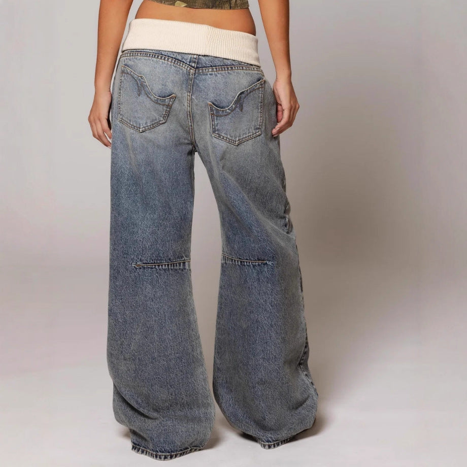 Loose-fitting Straight-leg Jeans With Pockets Fashion Casual Trousers Street-style Pants Women's Clothing 