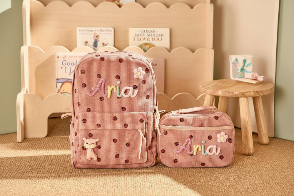 Kids Corduroy Backpack & Lunch Bag Set – Handmade Chunky Yarn, 7 Colour Combos 