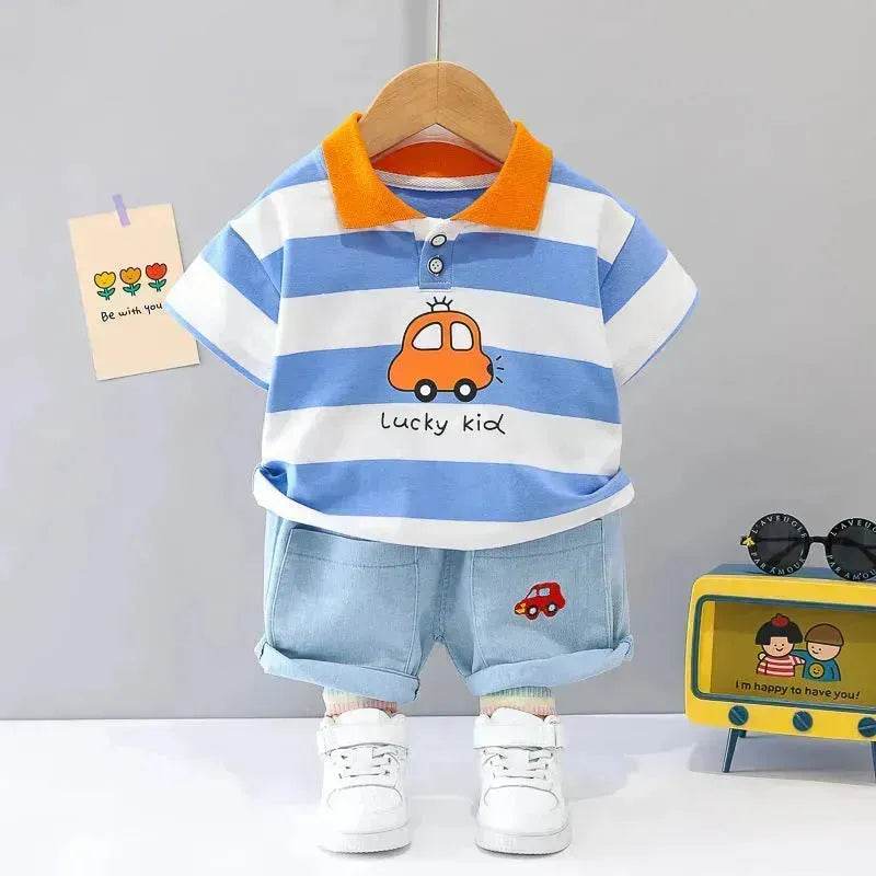 Boys' Summer Short Sleeve Korean Style Lapel Polo Shirt and Short Pant Two piece for boys - EX-STOCK Canada
