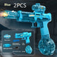 Blue toy gun with accessories on a dark background