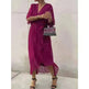 Batwing Sleeve V-neck Dress Summer Pure Color Tied Irregular Wrap Midi Dresses for Women - EX-STOCK CANADA
