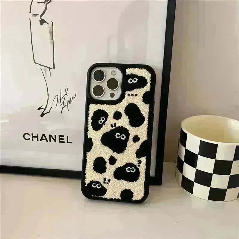 Plush Embroidery Cute Briquettes Silicone iphone Case women - EX-STOCK CANADA