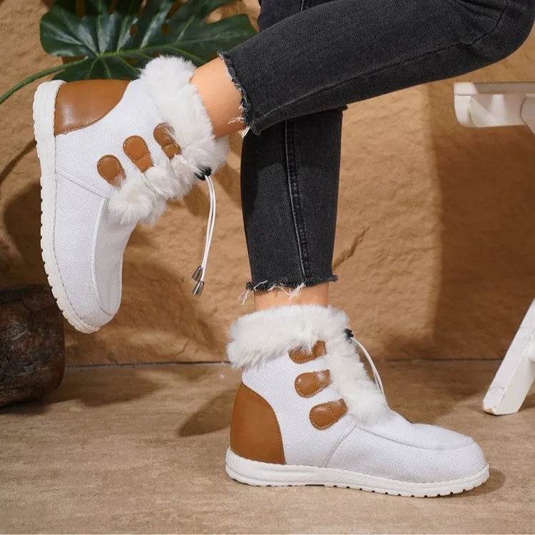 Fashion Round Toe Snow Boots Winter Warm Plush Flat Cotton Shoes Versatile Simple Short Boot For Women - EX-STOCK Canada