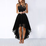 Black Women's Lace Patchwork Chiffon Dress – Hi-Low Swing A-Line Sleeveless | 
