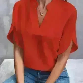 Summer Short-sleeved Chiffon Shirt New V-neck blouse Women's Casual Versatile Clothing Evening Tops for Women - EX-STOCK CANADA