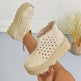 Women's Perforated Platform Ankle Boots, Back Zipper Breathable Wedge Booties, Casual Chunky Sole Cutout Boots 