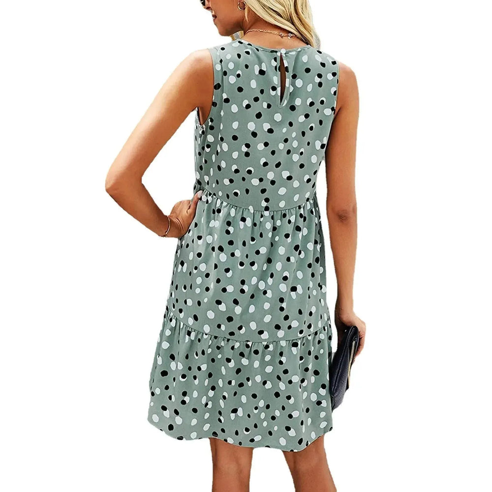 Women Summer Dot Print Sleeveless Loose Swing T-Shirt Dress With Pocket Casual Tank Mini Dresses Sundress - EX-STOCK CANADA