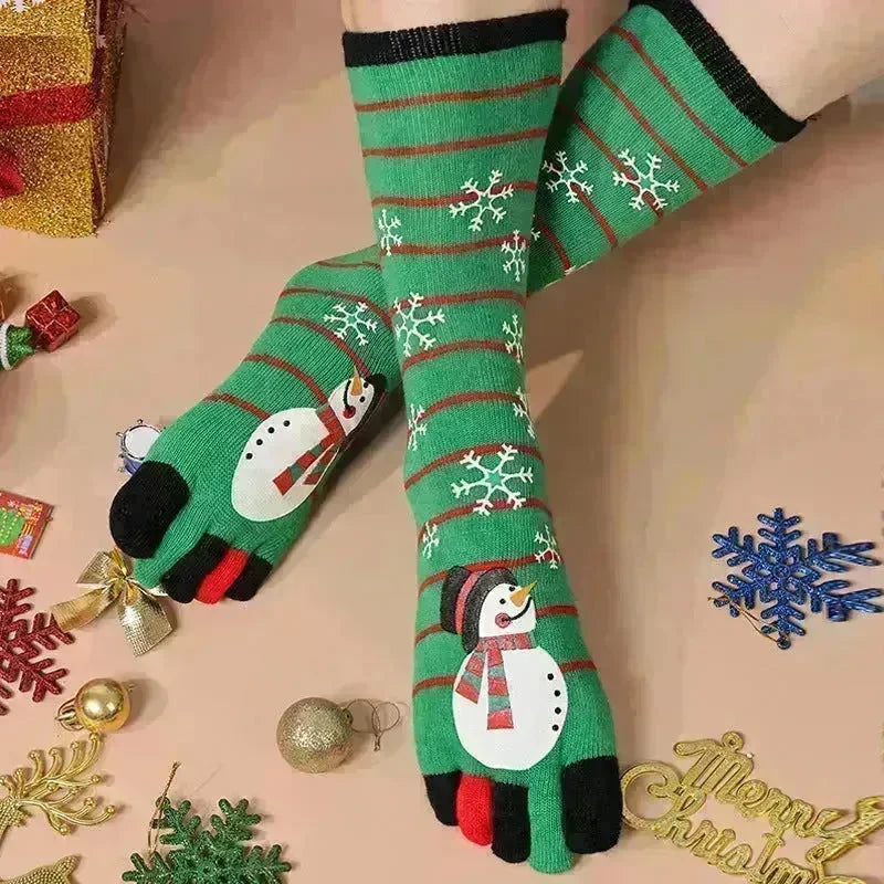 Cute Winter Christmas socks Five-finger  Elastic absorbent Split-toe - EX-STOCK CANADA