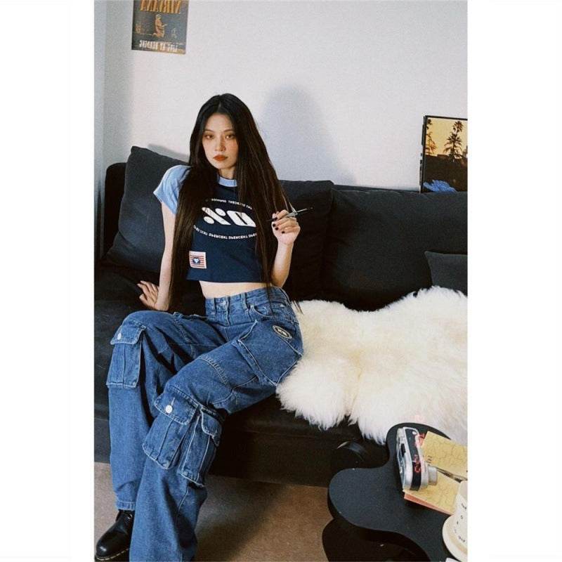 Blue Denim Pant Baggy Boyfriend Cargo Jeans for Women - EX-STOCK Canada