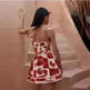 Women's Flower Print Lace Sling Dress Fashion V-neck Waist-baring Skirt Summer Clothing - EX-STOCK CANADA