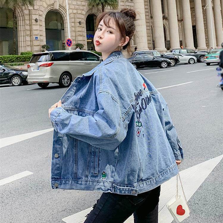 All-match Korean Style Loose Embroidered Denim Jacket Women - EX-STOCK Canada
