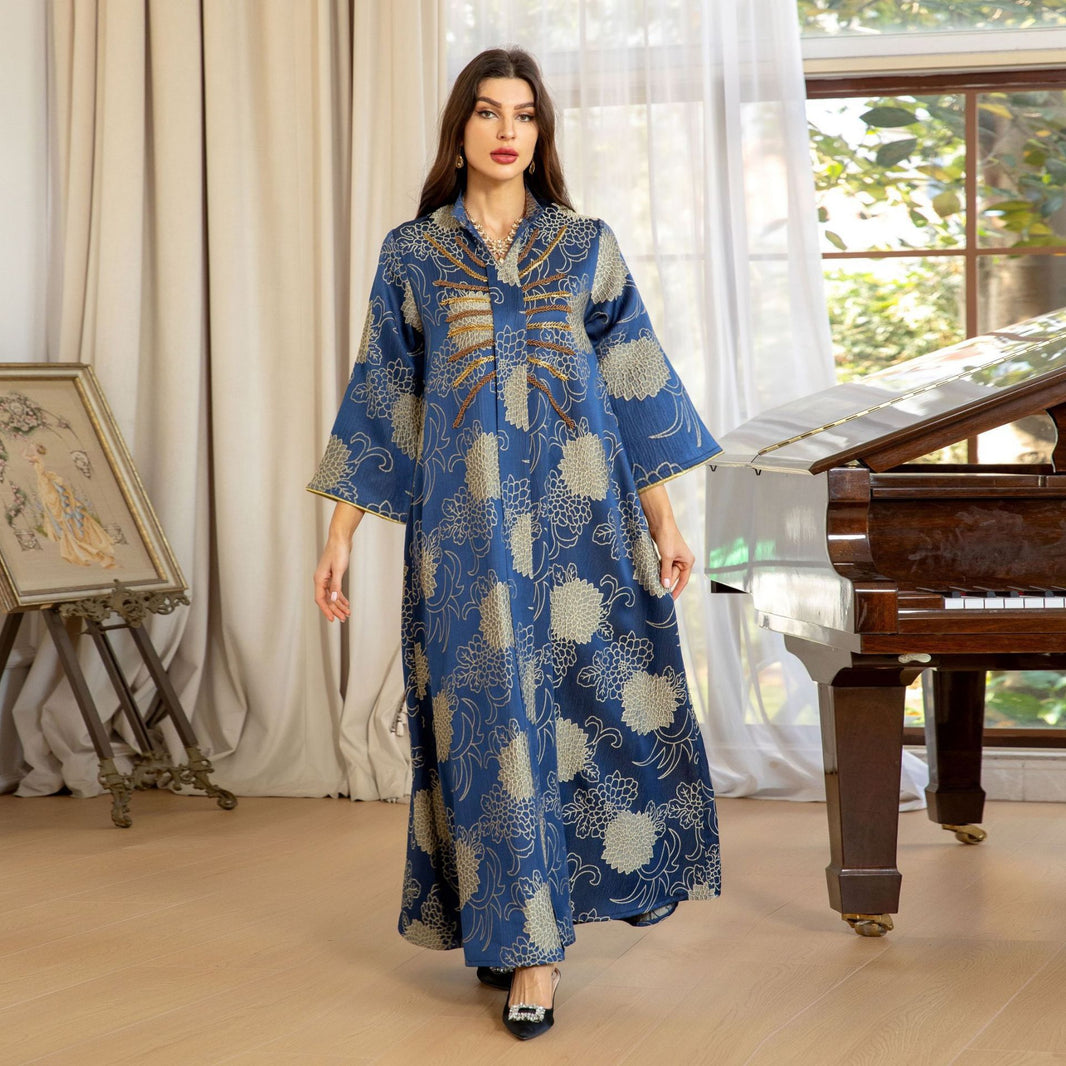 Middle East Muslim Robe Dubai V-neck Dress - EX-STOCK Canada