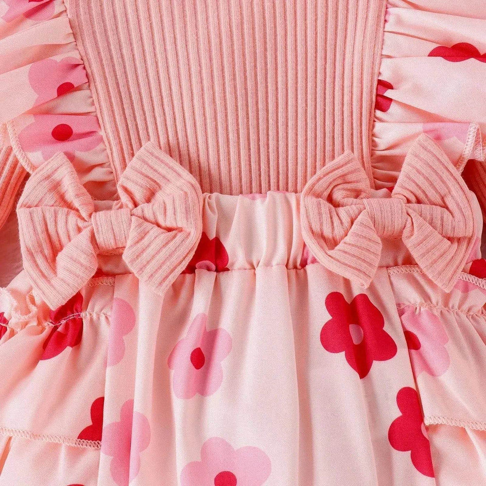 One-piece Romper Pants Bow Headdress Suit Baby girl casual pink romper with head bowtie - EX-STOCK Canada