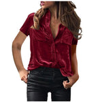 European And American Spring And Summer Pocket Short Sleeve Suede Shirt For Women - EX-STOCK CANADA