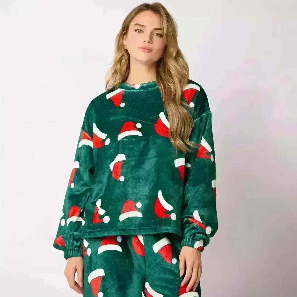 Women's Christmas Hat Pajamas Long Sleeve Trousers Suit - EX-STOCK CANADA