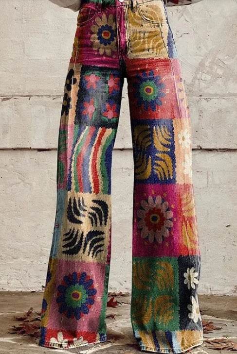 Daily High Rise Pattern Pocket Wide Leg Pants EX-STOCK Canada 