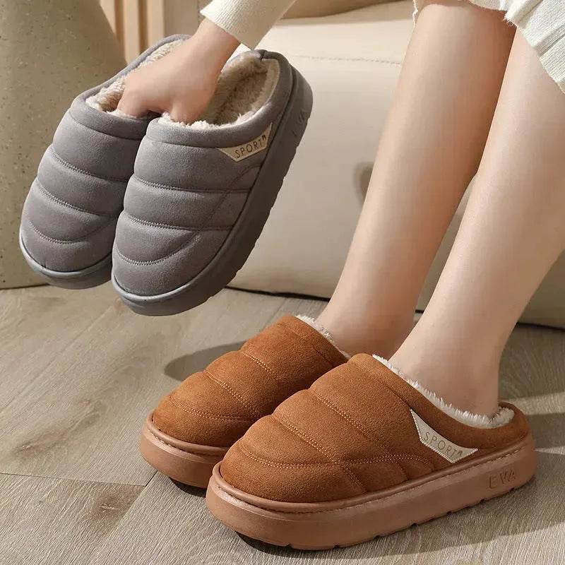 Fashion Solid Plush Slipper Winter Warm Indoor Floor Bedroom Home Slippers For Couple Thick-soled House Shoes Women Men - EX-STOCK Canada