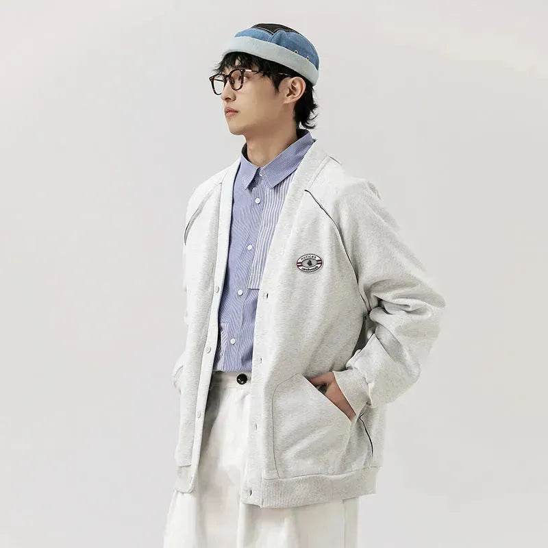 Retro Solid Color Cotton Athletics Sports Cardigan For Men - EX-STOCK Canada