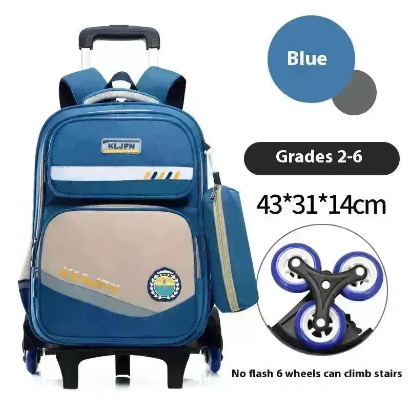 Portable Burden Alleviation Bull Wheel Trolley Schoolbag Bookbag for Boy and Girl - EX-STOCK CANADA