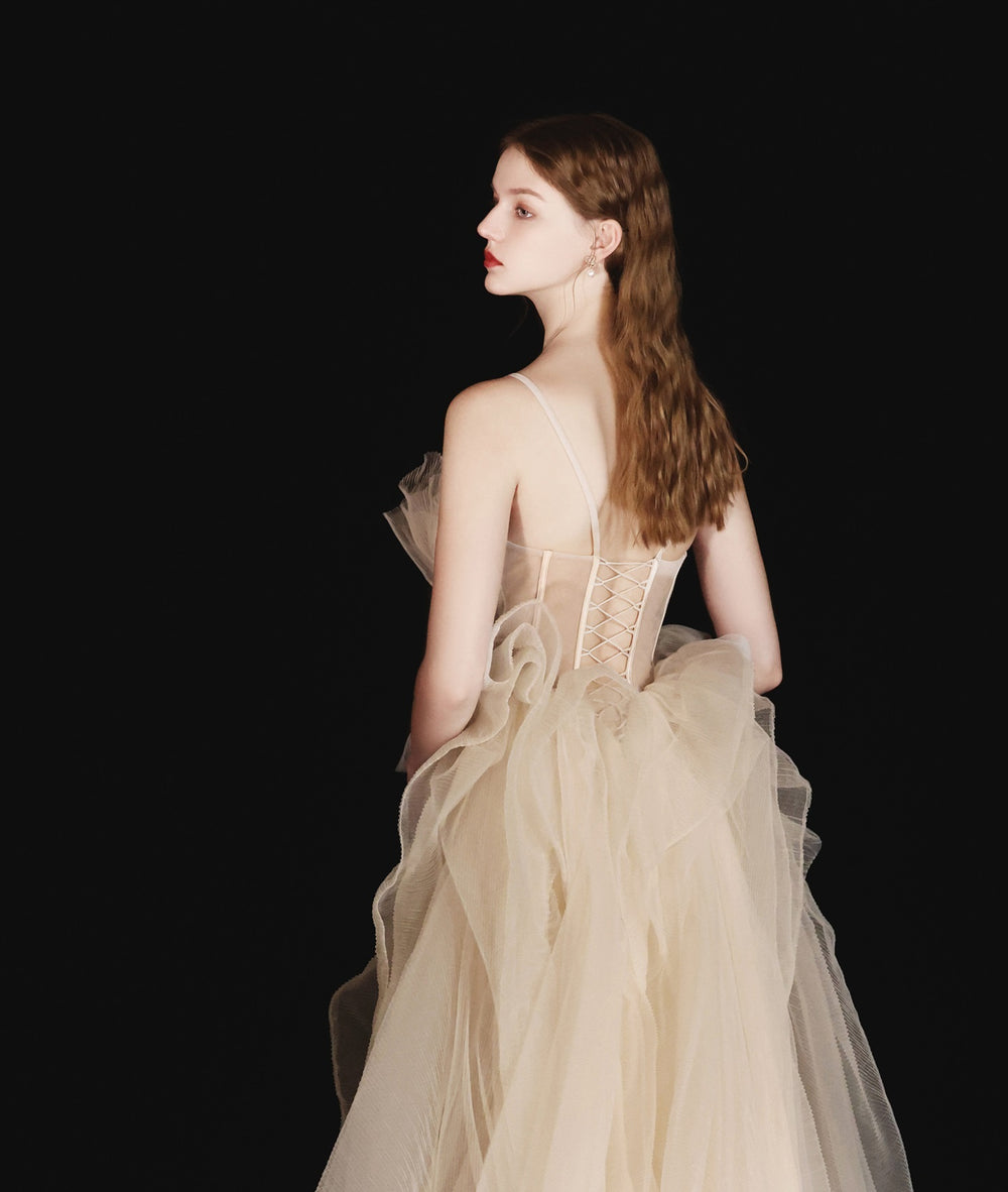 Champagne Annual Meeting Dinner Ladies Belt Long Dress EX-STOCK Canada 