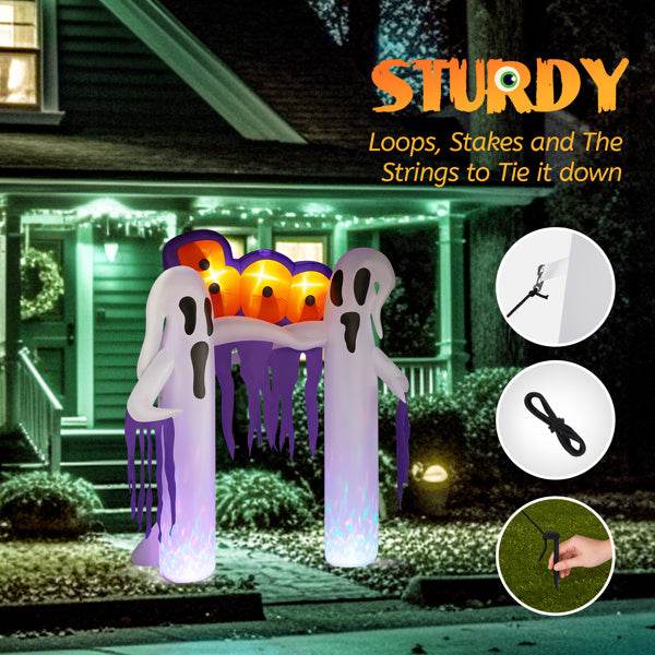 9.8ft White Ghost Arch 3 LED Lights And 2 Colorful Light Plates Halloween Inflatable Decoration - EX-STOCK Canada