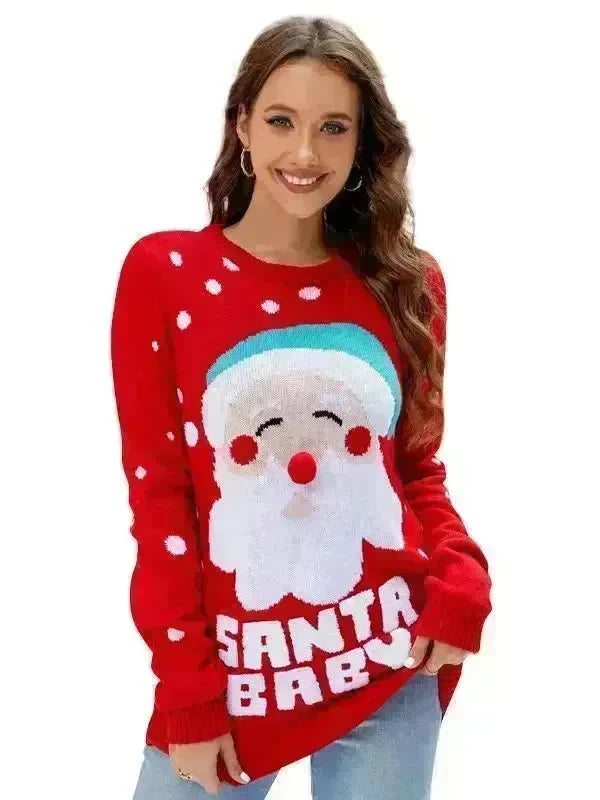 Women's Tops Santa Pullover Sweater Autumn And Winter Letter Embroidery Christmas Red Sweaters Long Sleeve Crew Neck Clothes - EX-STOCK CANADA
