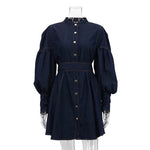 Classy Fashion Lantern Sleeve Button down Denim Shirt flared Mini Dress - EX-STOCK Canada