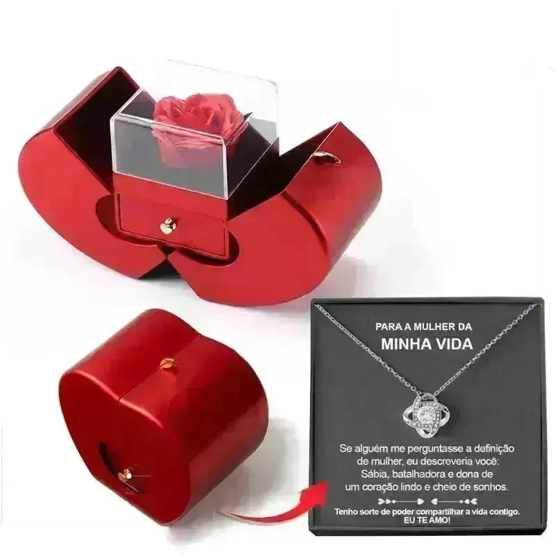 Fashion Jewelry Box Red Apple Christmas Gift Necklace Eternal Rose For Girl Mother's Day Valentine's Day Gifts With Artificial Flower Rose Flower Jewelry Box - EX-STOCK CANADA