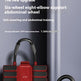 Red and black six-wheel abdominal support wheel with eight elbow supports and a padded handle, shown on a dark gray and light gray background with promotional text.