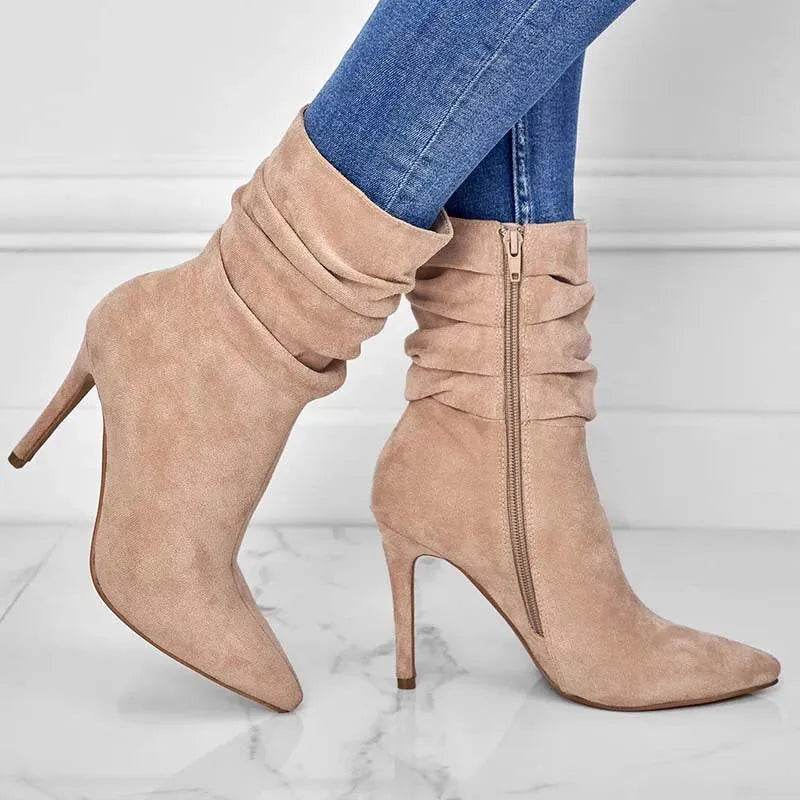 Pointed Toe Stiletto Heel Ankle Boots For Women Side Zipper Shoes - EX-STOCK Canada