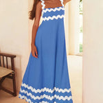 Flowers Print Wavy Pattern Suspender Long Dress For Women Fashion A-Line Beach Dresses Womens Clothing - EX-STOCK CANADA