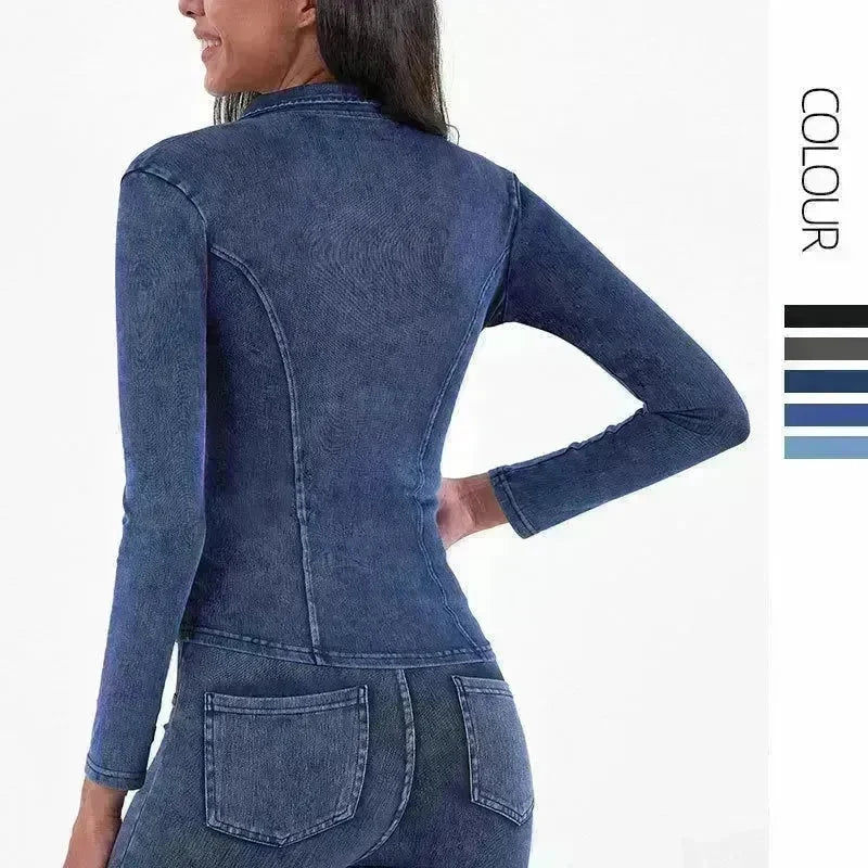 Fashion Slim fit Zipper High neck Denim Jacket for women - EX-STOCK CANADA