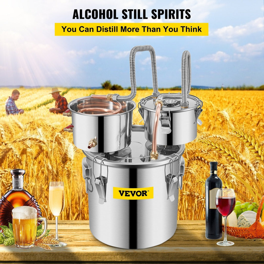 Alcohol Still 5 Gal 19L Water Alcohol Distiller Copper Tube With CirculatingPump Home Brewing Kit Build-in Thermometer For DIY Whisky Wine Brandy, Stainless Steel, 3 Pots EX-STOCK