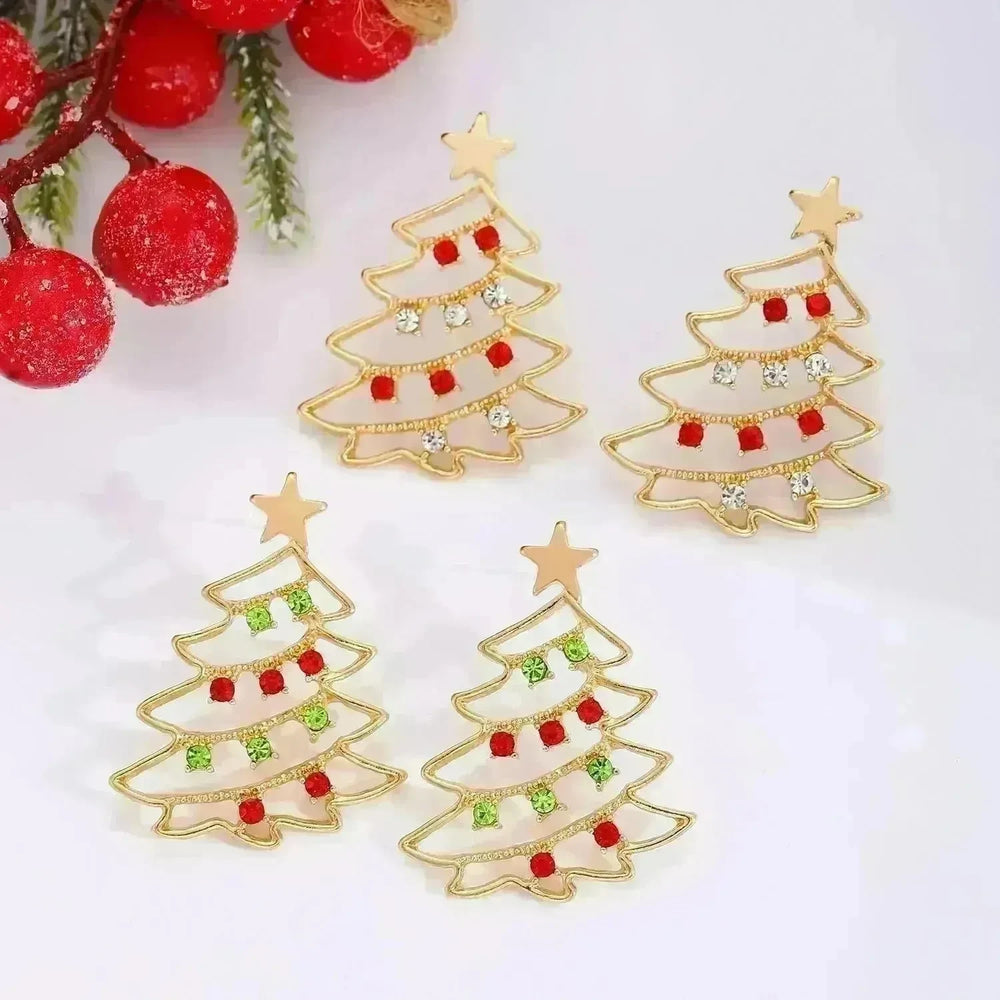 Christmas Earrings With Christmas Tree Colorful Zircon Christmas Tree Earrings  For Women Personality Earrings Party Jewelry Christmas Gift - EX-STOCK CANADA