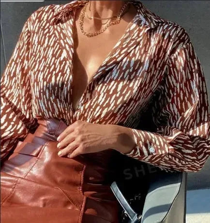 All Over Print Log sleeve Shirt Workwear Elegant Business Casual Women Button Up Shirt Women - EX-STOCK CANADA