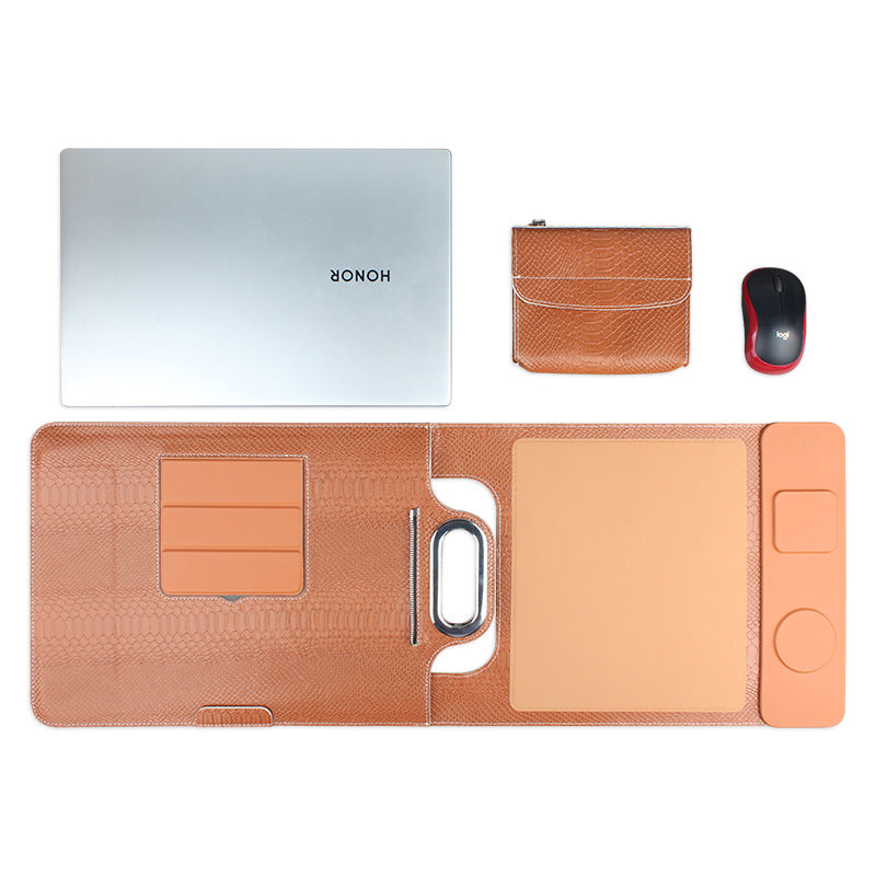 3-in-1 Leather Mouse Pad with Wireless Charger & Earphone Storage – Black, Green, Orange, Purple, Red