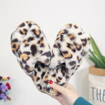 Cross-strap Fuzzy Slippers Leopard Plush House Shoes Flat Bedroom Slippers Slippers For Women EX-STOCK Canada 