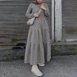 Middle East Plaid Long Sleeve Elastic Sleeve Round Neck Loose Waist Casual Dress Checked Casual dress for Arabfor Women - EX-STOCK Canada