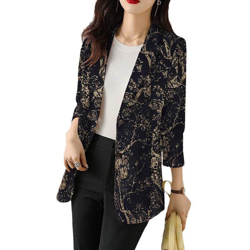 Women's Button Printed Long-sleeved Pocket Vintage Cotton And Linen jacket Blazer - EX-STOCK Canada