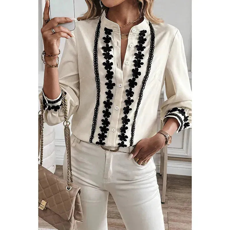 European And American Long sleeve button down Blouse shirt business office Work top for women - EX-STOCK CANADA