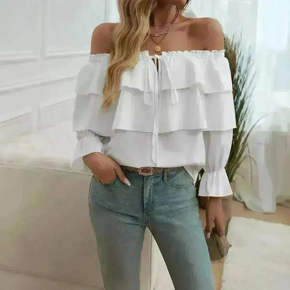 Stylish Casual Evening Top for Women Off-shoulder Bishop  Long Sleeve Top - EX-STOCK CANADA