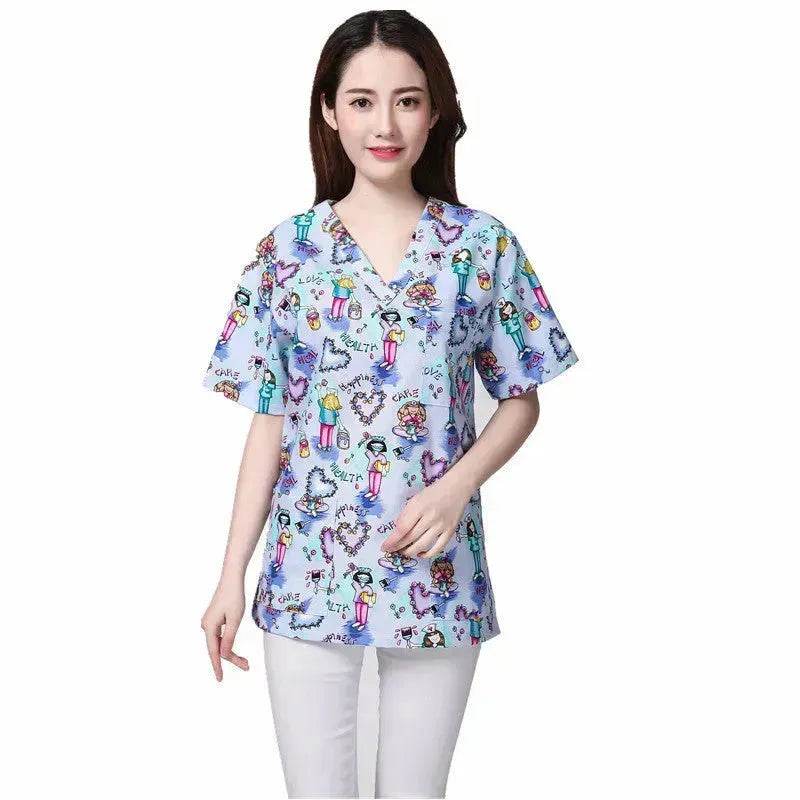 Cartoon Printing Hand Washing Suit Short Sleeve Small Shirt Beautician Pet Hospital Brush Hand Doctor Overalls - EX-STOCK Canada