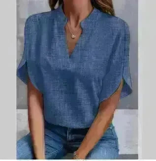 Summer Short-sleeved Chiffon Shirt New V-neck blouse Women's Casual Versatile Clothing Evening Tops for Women - EX-STOCK CANADA