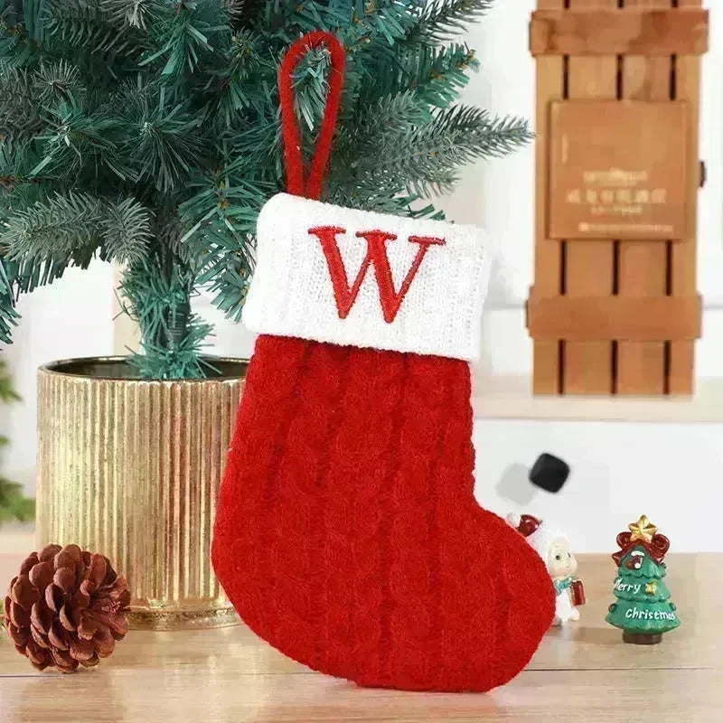 Cute Letters Christmas Stockings Decorative Creative Tree Pendant Wool Knitted Socks - EX-STOCK CANADA