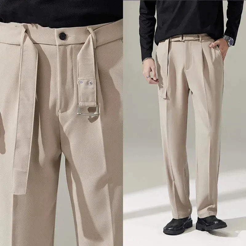 Detachable Belt Draping Wide-leg Suit Chinos Trouser For Men - EX-STOCK CANADA