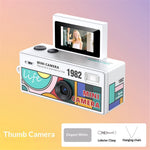 Colorful mini camera with a screen on a gradient background