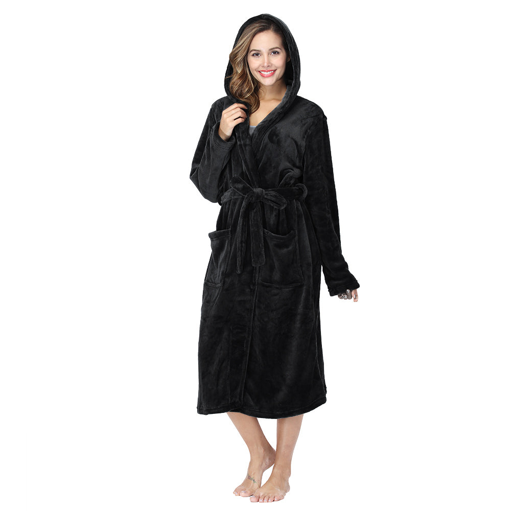 RONGTAI Womens Long Robes Plush Fleece Nightgown Thick Hooded Bathrobe With Pockets Fluffy Sleepwear For Men EX-STOCK Canada 